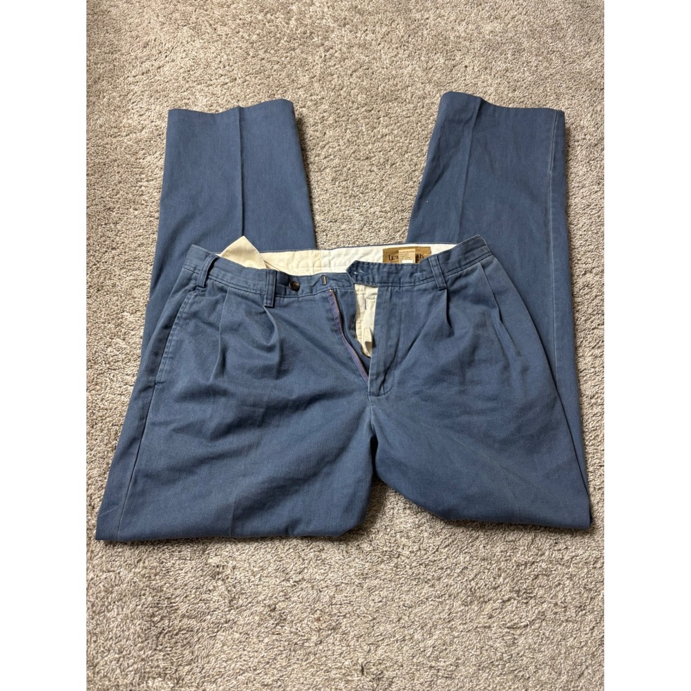 Lewis Creek American Countrywear Mens Blue Pleated Chino Pants 34 Cotton Twill